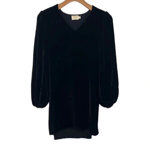 Nation LTD‎ Mini Dress Womens Small Black Velvet Tunic V Neck Bell Sleeve